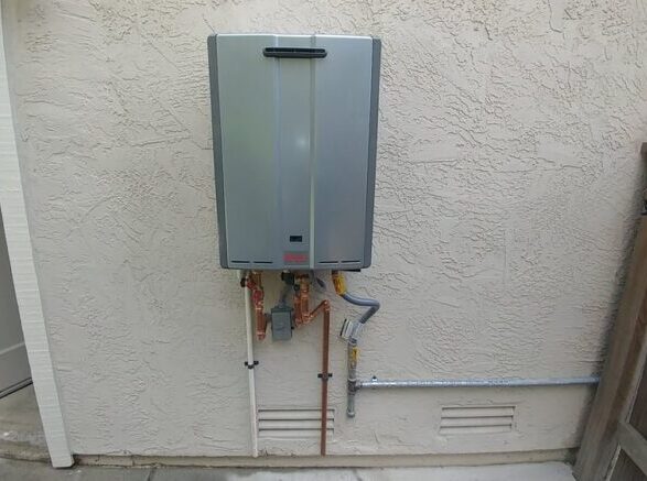 Rinnai water heater installed on the exterior of a home